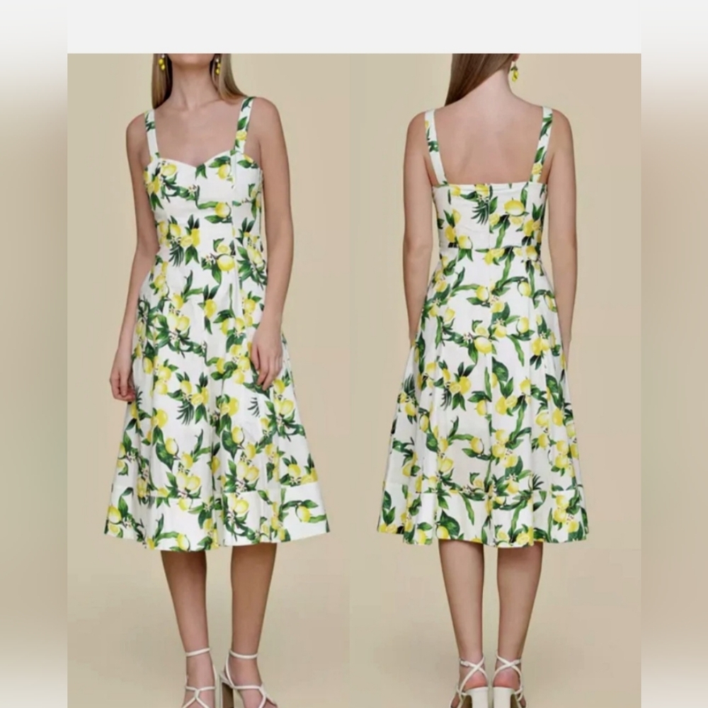 Avec Les Filles White and Yellow Lemon-Print Midi Dress - Picture 14 of 16